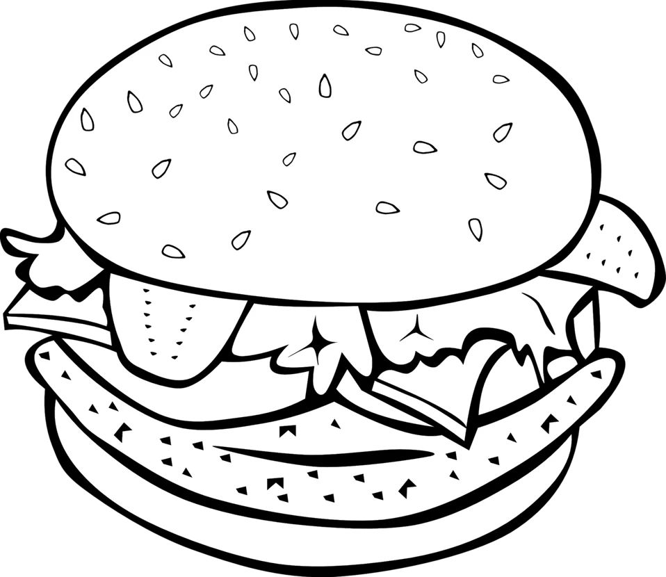 Classic Cheeseburger Outline Clipart: Deliciously Simple Black and White Sketch Design
