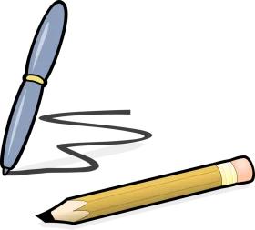 Classic Writing Instruments Clipart: Ballpoint Pen and Wooden Pencil Illustration