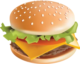 Delectable Cheeseburger Clipart with Sesame Seed Bun and Fresh Ingredients