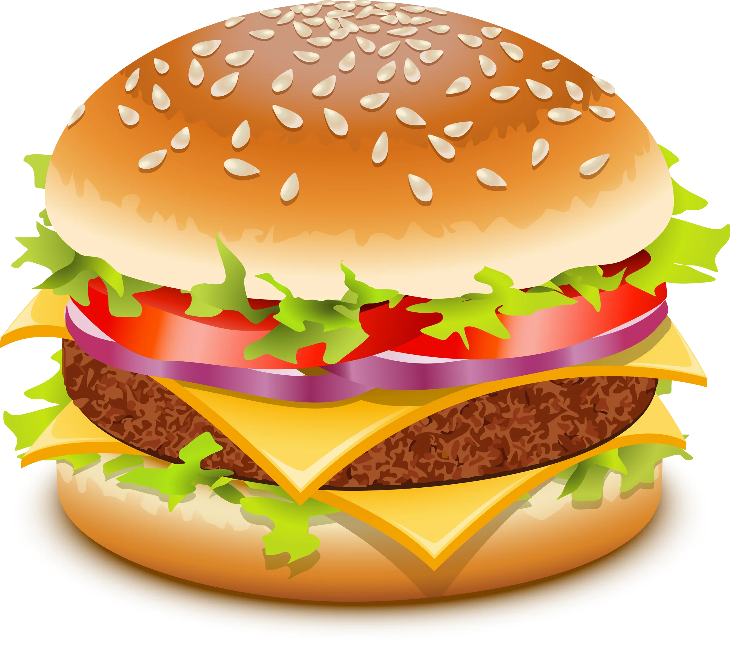 Delicious Cheeseburger Clipart with Sesame Seed Bun and Fresh Ingredients