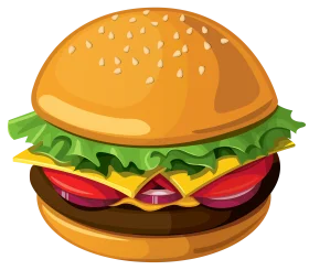 Delicious Classic Cheeseburger Clipart with Sesame Seed Bun and Fresh Ingredients