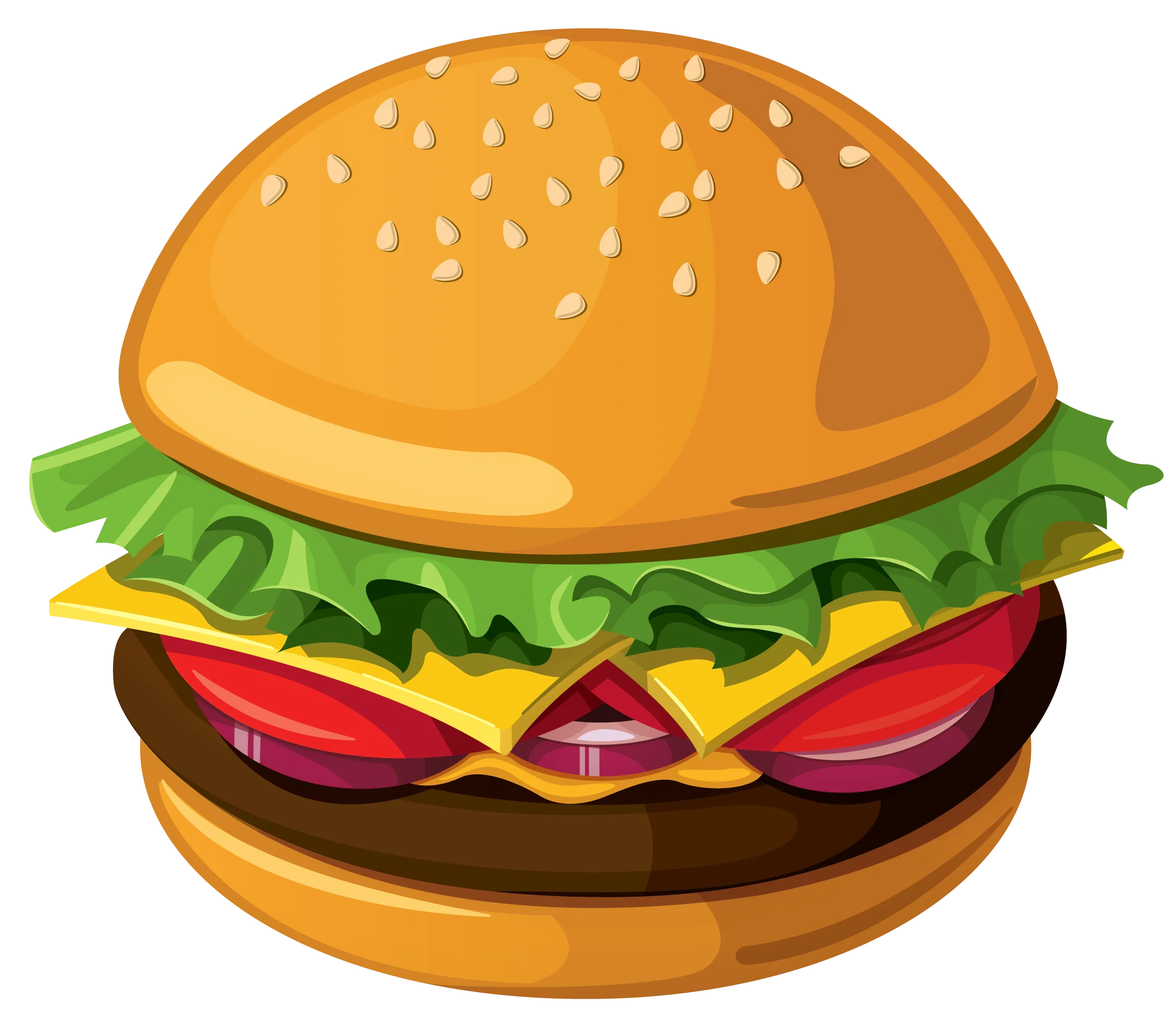 Delicious Classic Cheeseburger Clipart with Sesame Seed Bun and Fresh Ingredients