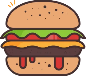 Deliciously Illustrated Cheeseburger Clipart with Bold Color Layers and Texture