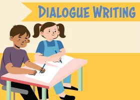 Educational Dialogue Writing Clipart: Students Collaborating at School Desk