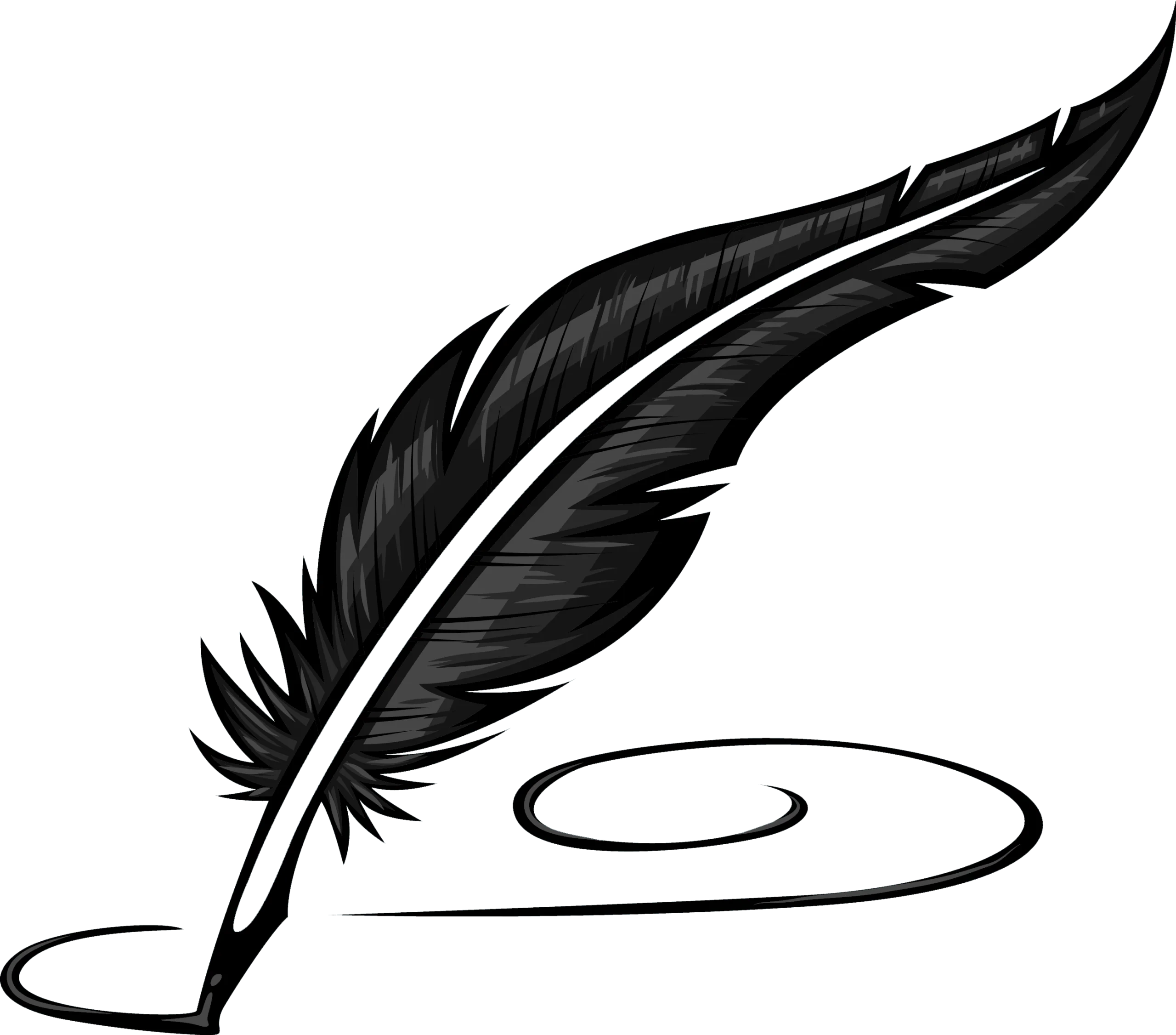 Elegant Black Feather Quill Pen Clipart - Classic Writing Instrument Illustration