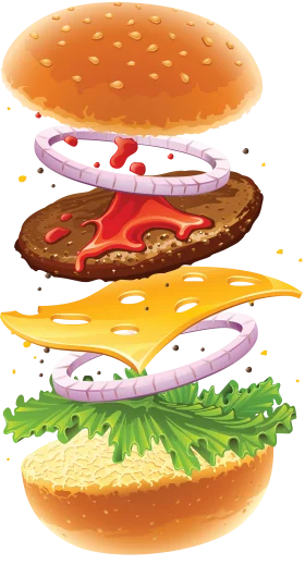 Exploded View Cheeseburger Clipart: Layers of Delicious Culinary Artistry