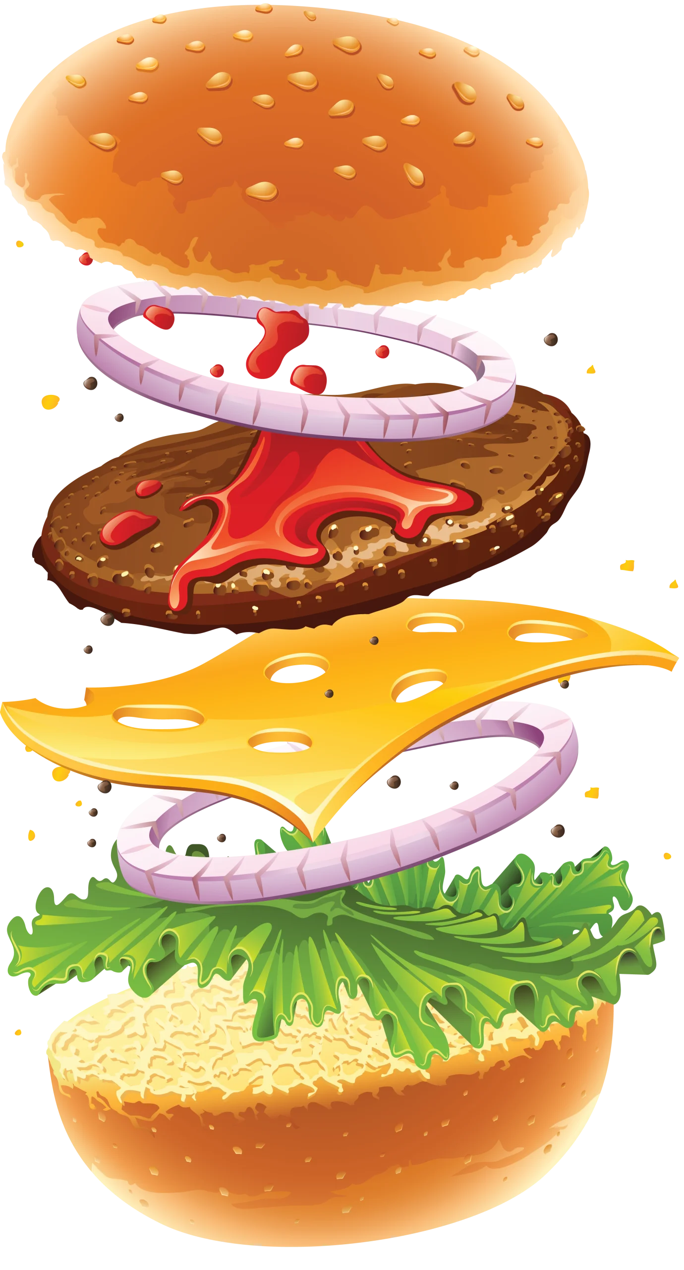 Exploded View Cheeseburger Clipart: Layers of Delicious Culinary Artistry