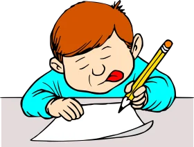 Focused Young Student Diligently Writing on Paper with Pencil Clipart Illustration