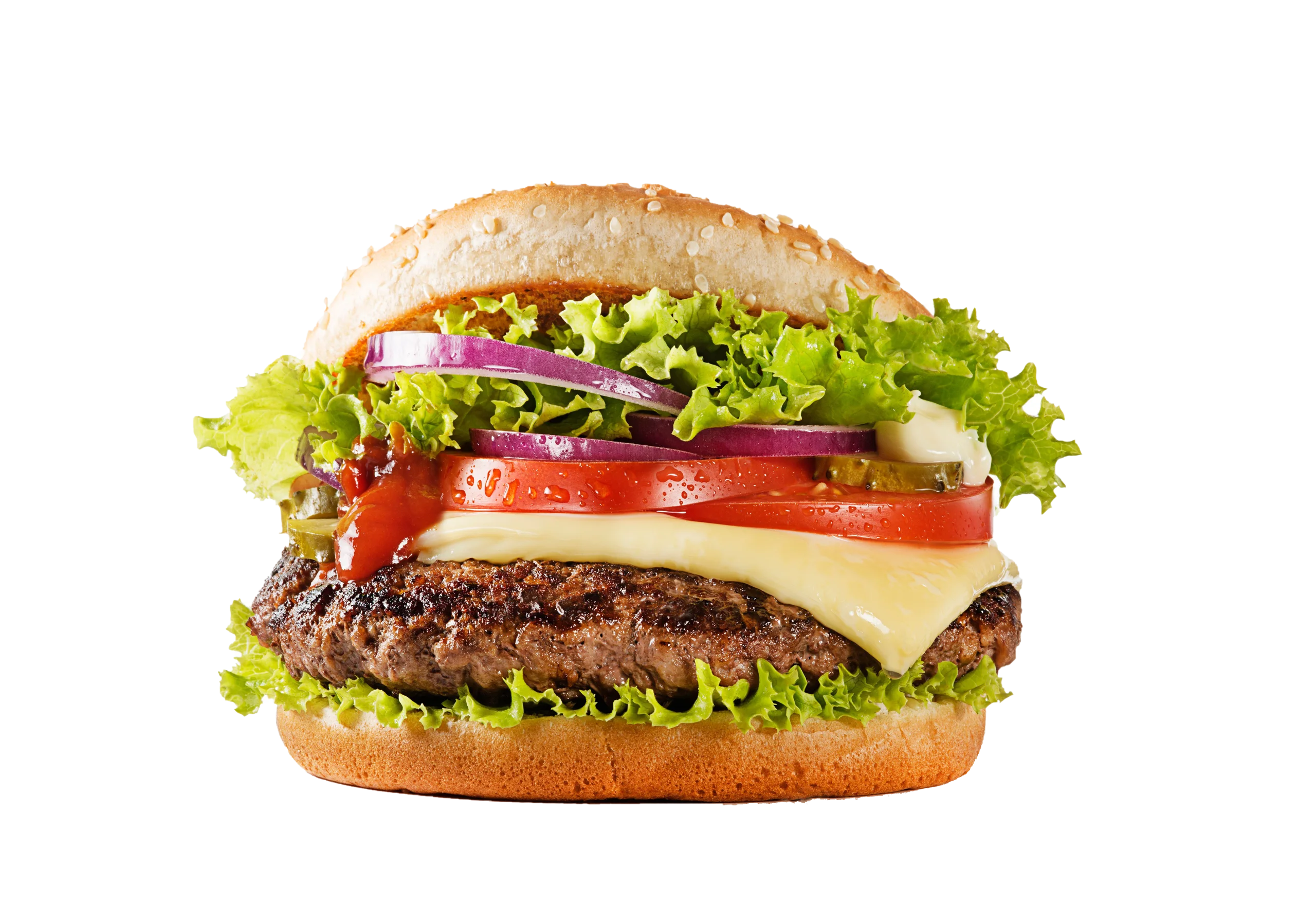 Juicy Classic Cheeseburger Clipart with Fresh Ingredients and Melted Cheese