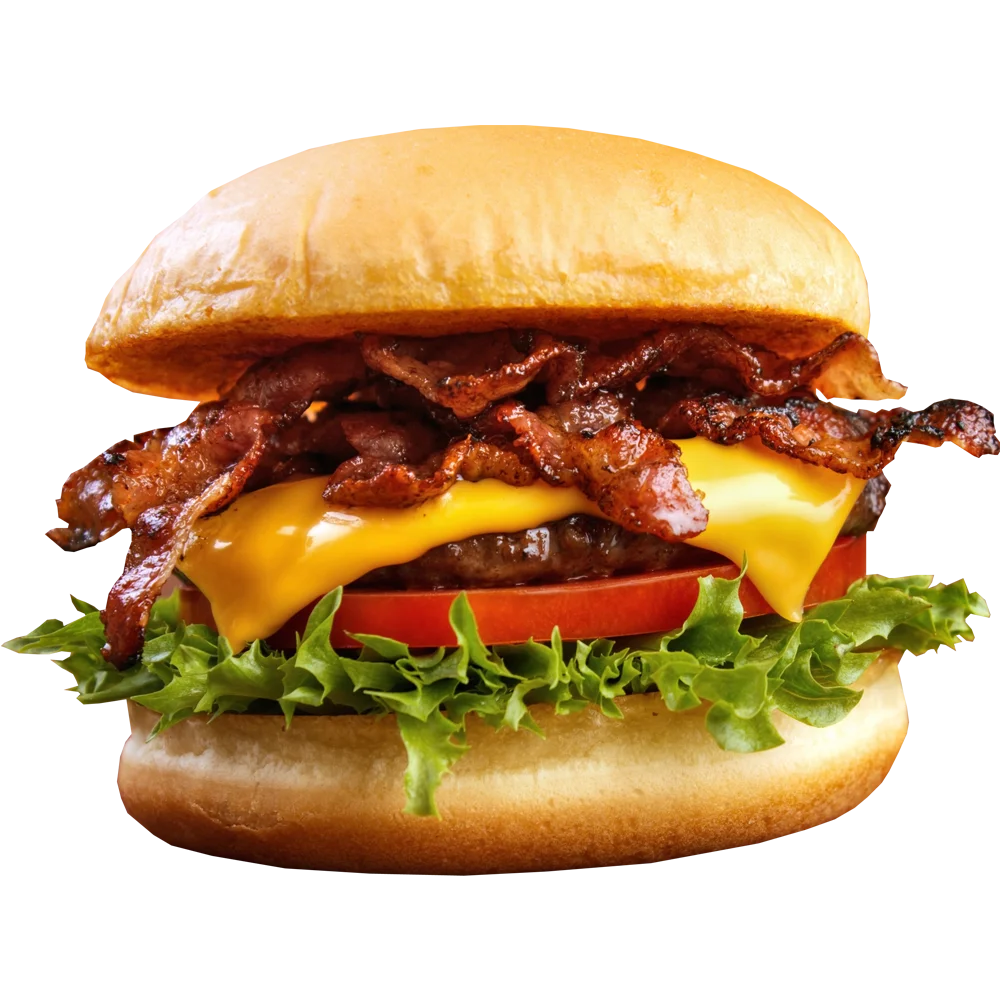 Mouthwatering Bacon Cheeseburger Clipart with Crispy Layers and Melted Cheese