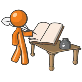 Orange Silhouette Writer Crafting Ideas Near Open Book Clipart Illustration