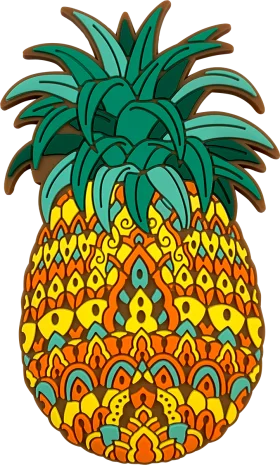 Ornate Tropical Pineapple Clipart with Intricate Mandala-Inspired Patterns