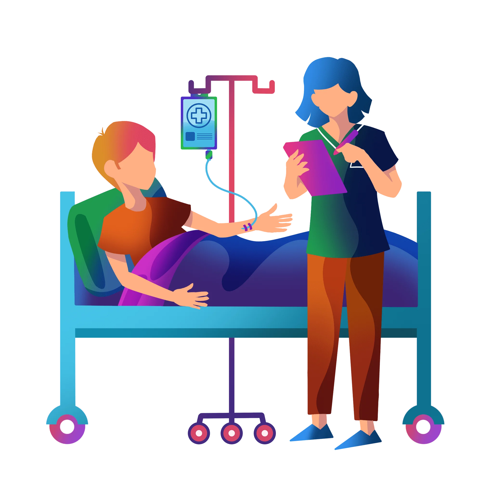 Professional Healthcare Illustration: Compassionate Nurse Providing Patient Care Clipart