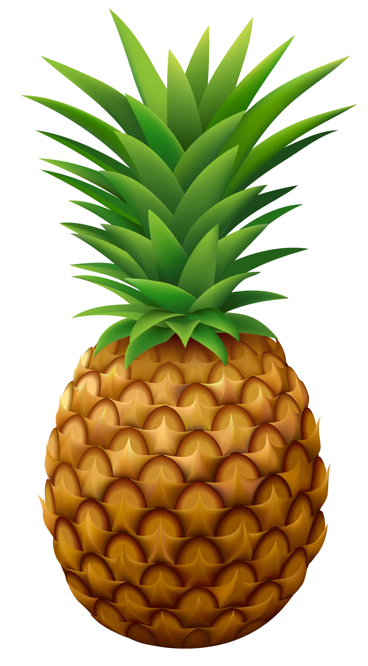Realistic Golden-Brown Pineapple Clipart with Lush Green Spiky Leaves