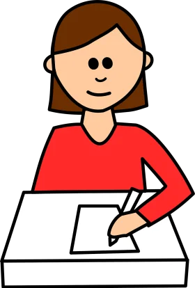 Student Engaged in Writing Task with Simple Cartoon Clipart Style Illustration