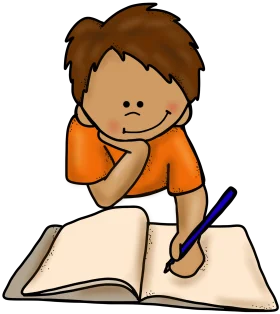 Studious Young Learner Focused on Writing in Adorable Hand-Drawn Clipart Style