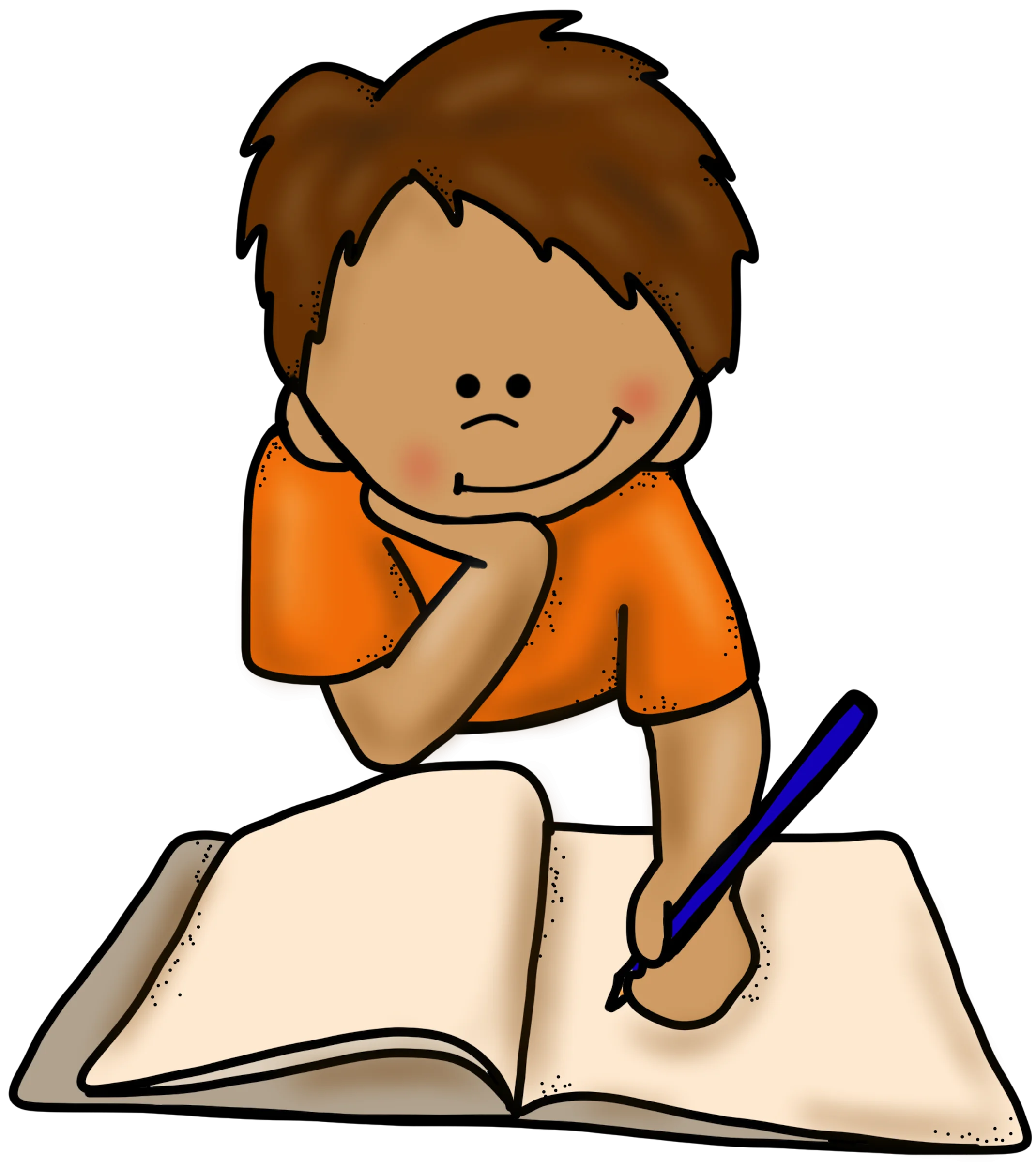 Studious Young Learner Focused on Writing in Adorable Hand-Drawn Clipart Style