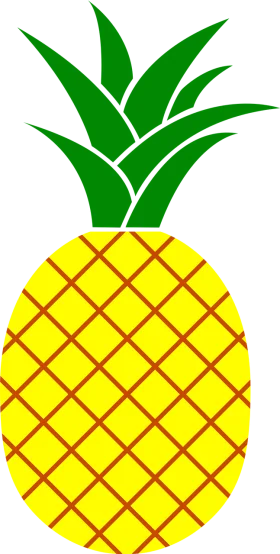 Stylized Tropical Pineapple Clipart with Bold Green Leaves and Geometric Yellow Pattern