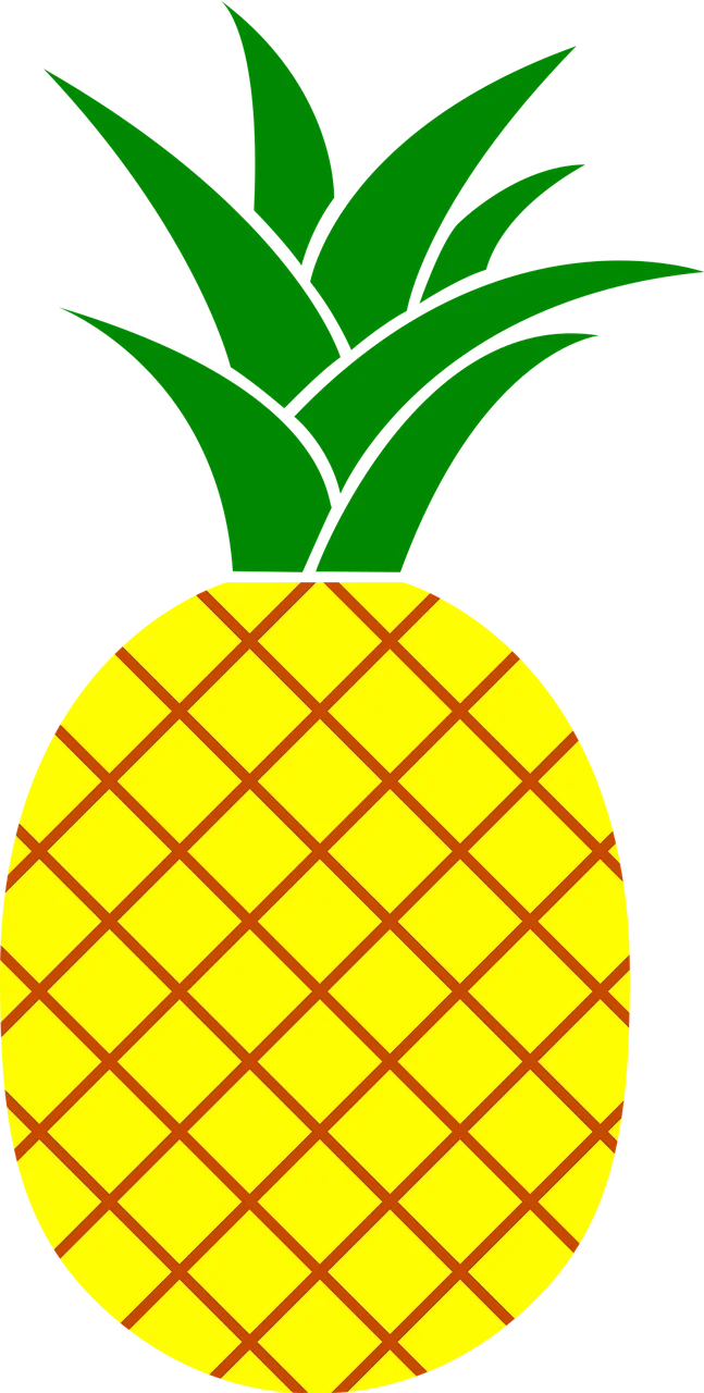 Stylized Tropical Pineapple Clipart with Bold Green Leaves and Geometric Yellow Pattern