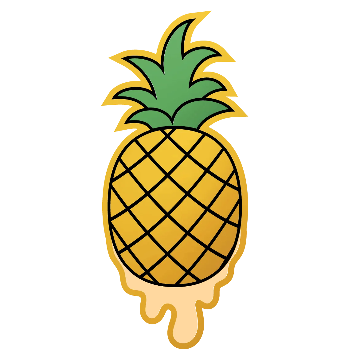 Stylized Tropical Pineapple Clipart with Playful Melting Design Element