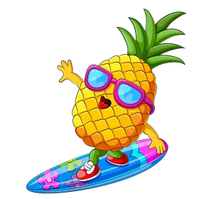 Tropical Summer Fun: Cool Pineapple Surfing Clipart Adventure with Sunglasses