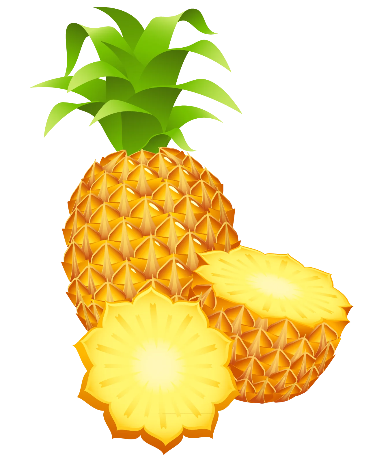 Tropical Sunshine Pineapple Clipart: Juicy Golden Fruit with Fresh Green Leaves