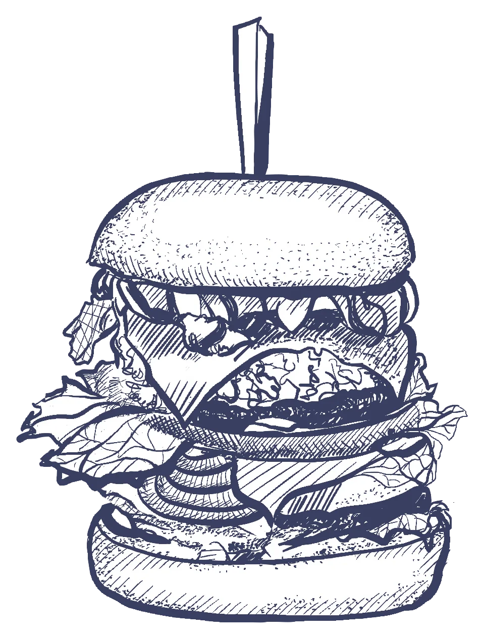Vintage Hand-Drawn Multilayered Burger Clipart with Intricate Sketch Details