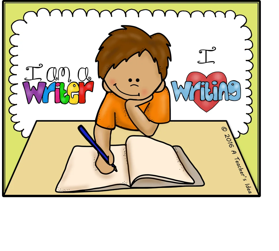 Young Student Enthusiastically Engaged in Writing Clipart Illustration
