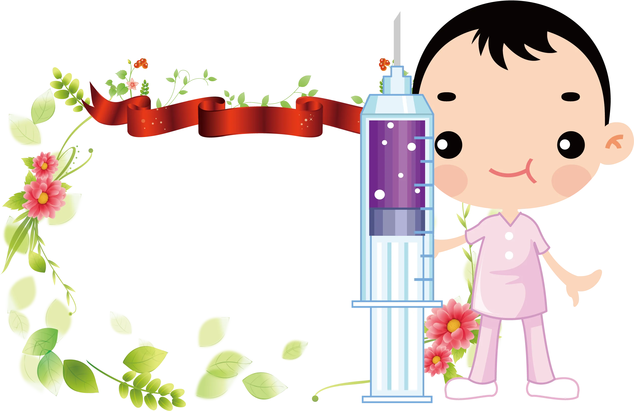 Adorable Pediatric Nurse Clipart with Floral Watercolor Background and Medical Equipment