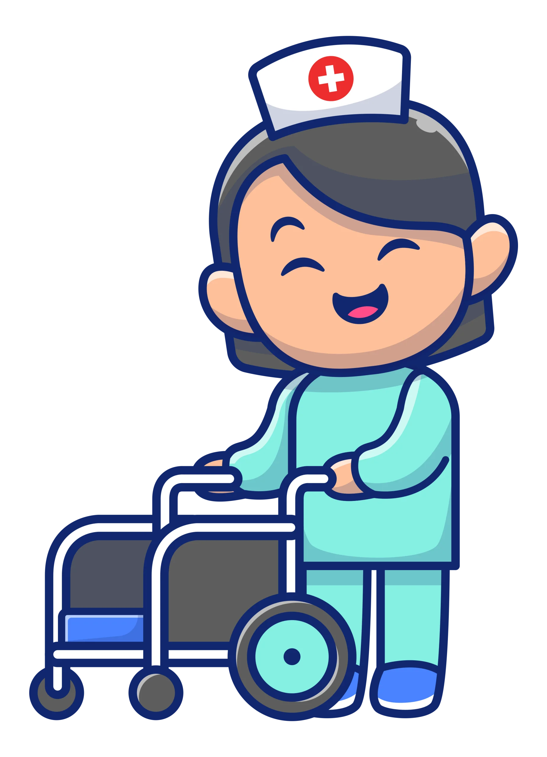 Cheerful Nurse Clipart: Caring Professional with Walker Healthcare Illustration