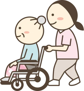 Compassionate Care Clipart: Nurse Assisting Elderly Patient in Wheelchair