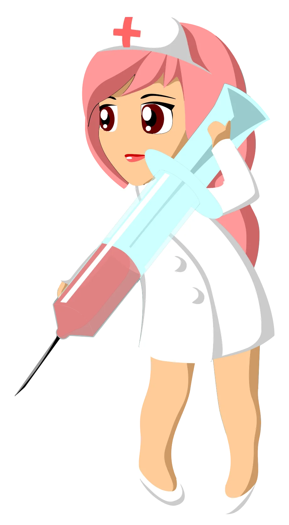 Cute Cartoon Nurse with Large Syringe Healthcare Professional Clipart Illustration