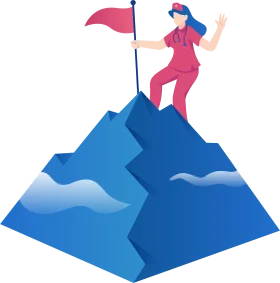 Healthcare Professional Conquering Mountain Peak Nursing Clipart Illustration