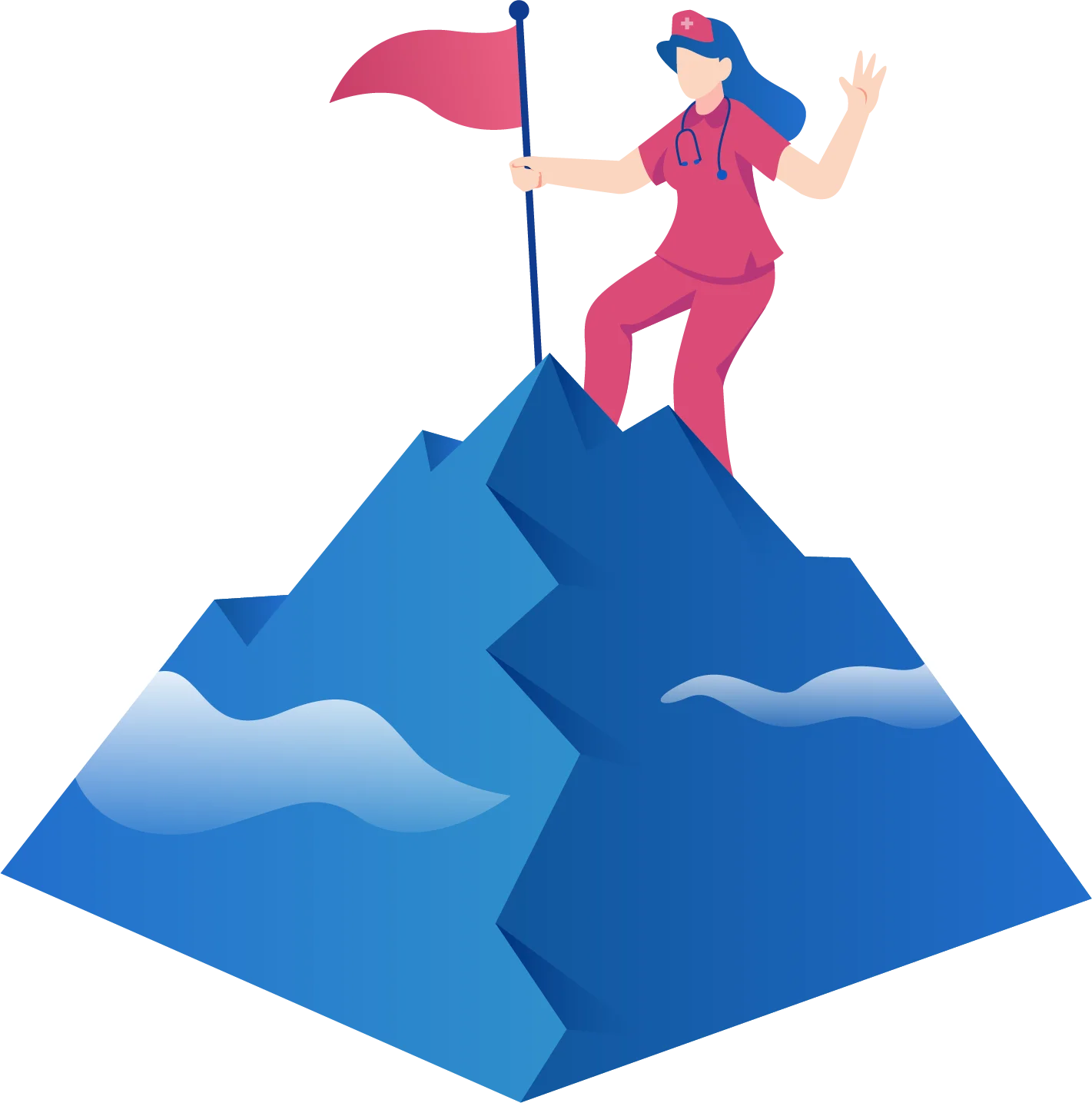 Healthcare Professional Conquering Mountain Peak Nursing Clipart Illustration