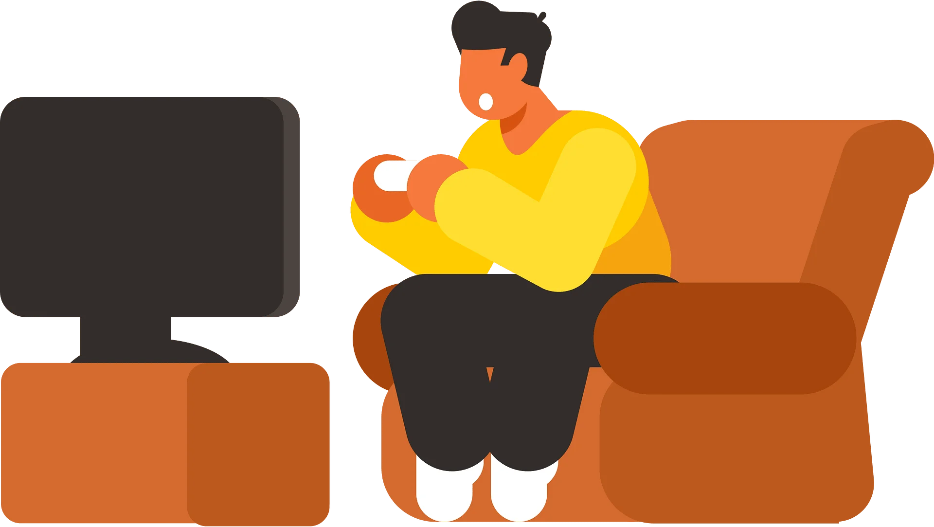 Casual Gamer Enjoying Digital Entertainment on Cozy Armchair Clipart Illustration