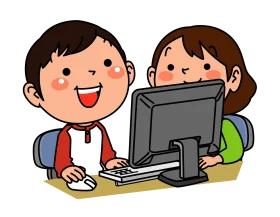 Cheerful Kids Enjoying Computer Time Together - Playful Learning Clipart Illustration