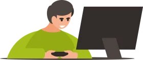 Focused Gamer Engaged with Computer Screen in Minimalist Clipart Style