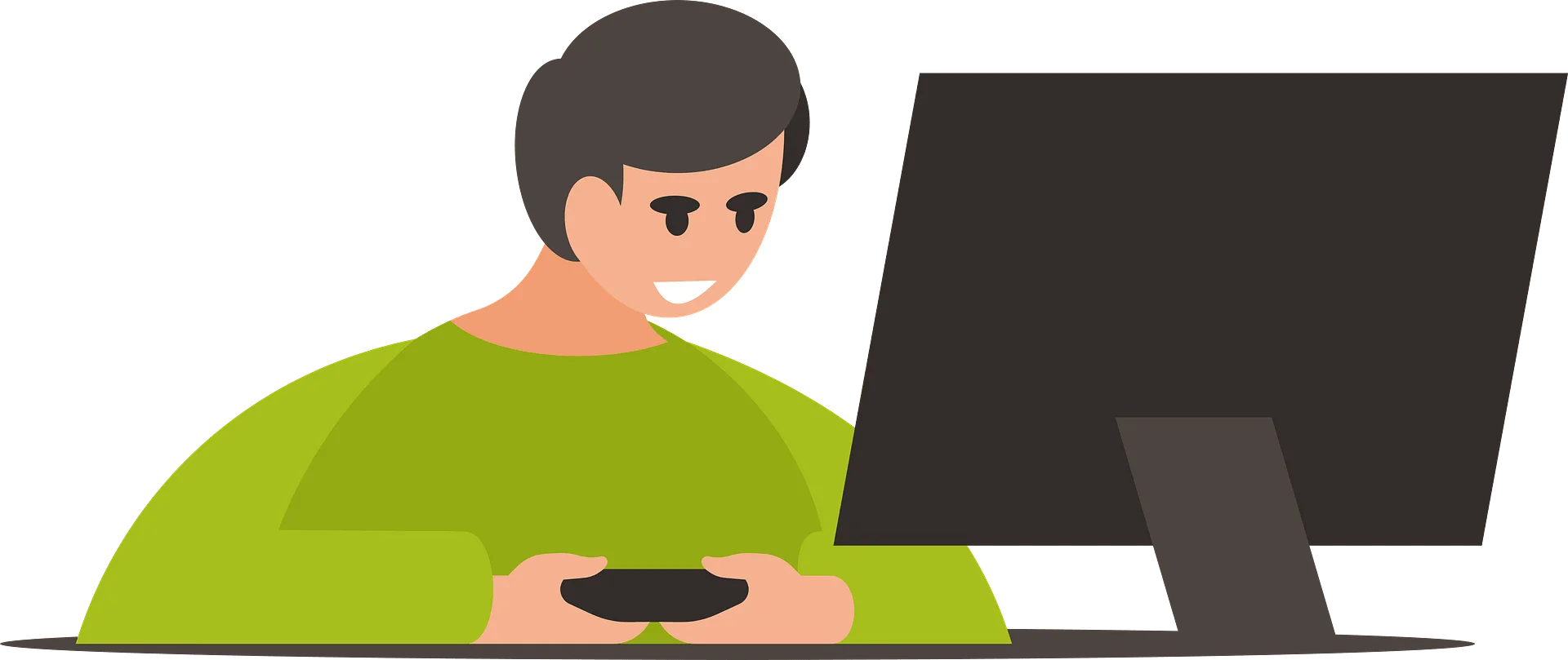 Focused Gamer Engaged with Computer Screen in Minimalist Clipart Style