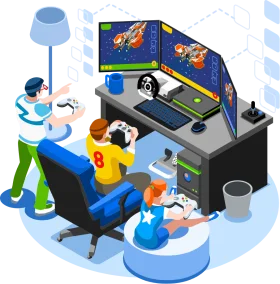 Immersive Multiplayer Gaming Scene: Dynamic Clipart of Digital Entertainment