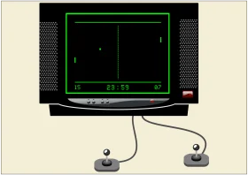 Vintage Monochrome Green Pong Video Game Clipart with Classic Joysticks