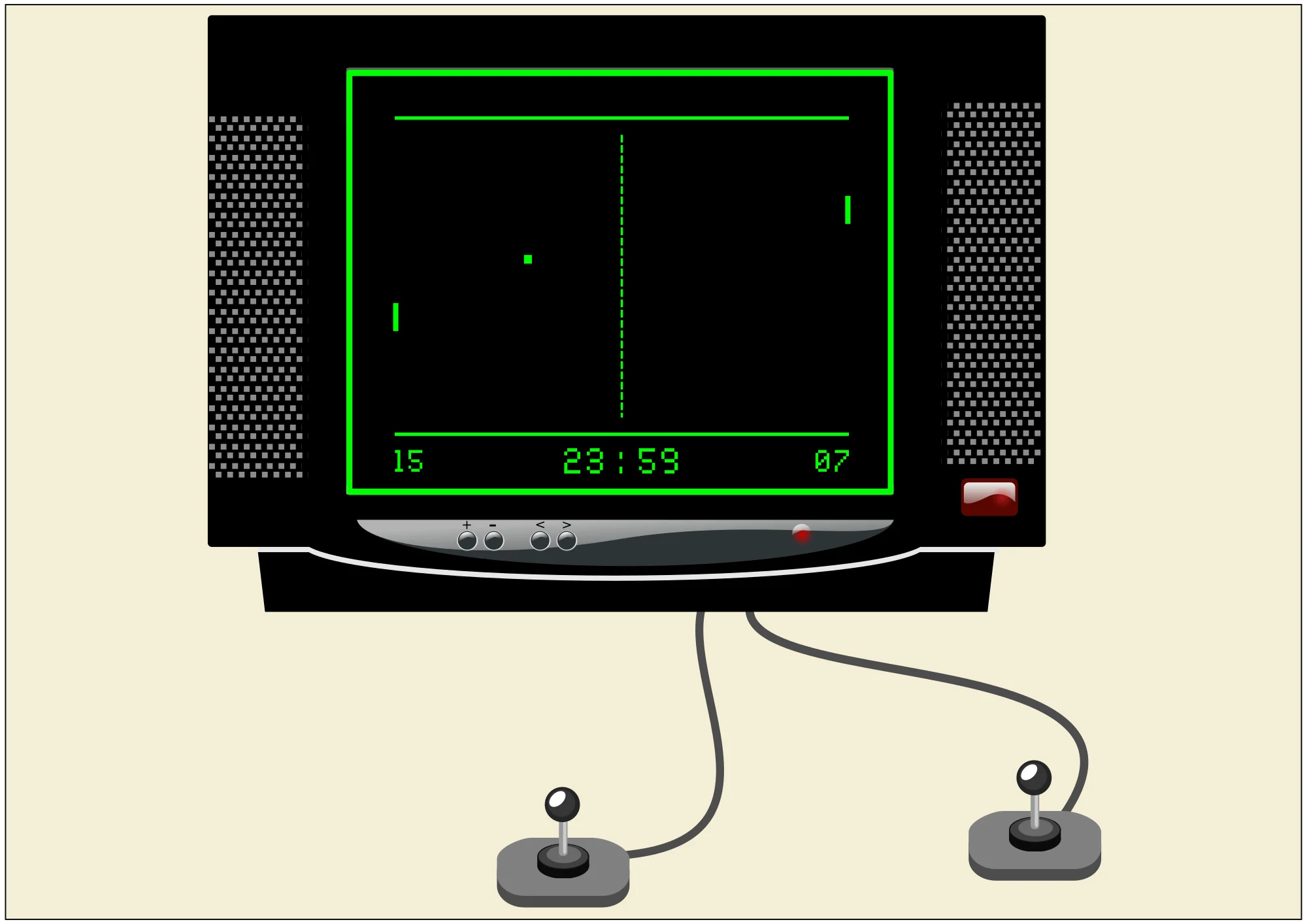Vintage Monochrome Green Pong Video Game Clipart with Classic Joysticks