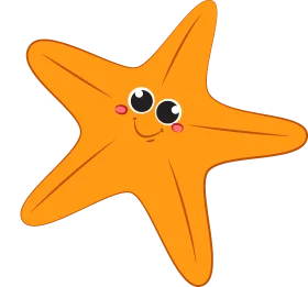 Adorable Orange Starfish Clipart with Cute Expressive Cartoon Face Design
