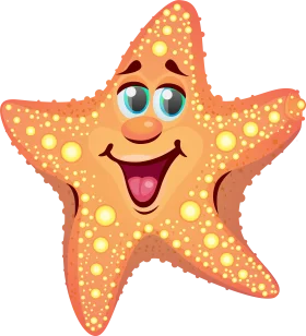 Cheerful Orange Starfish Clipart with Expressive Blue Eyes and Warm Smile