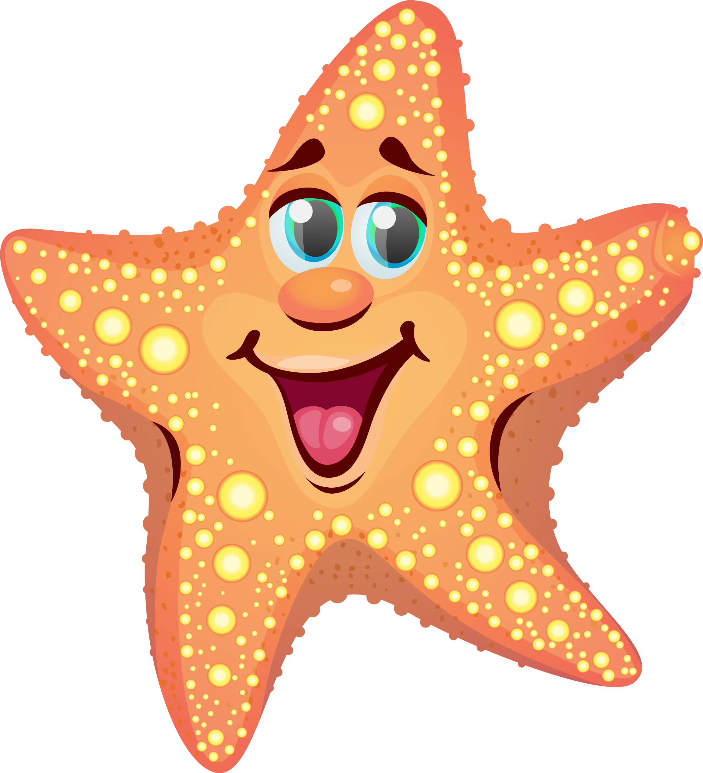 Cheerful Orange Starfish Clipart with Expressive Blue Eyes and Warm Smile