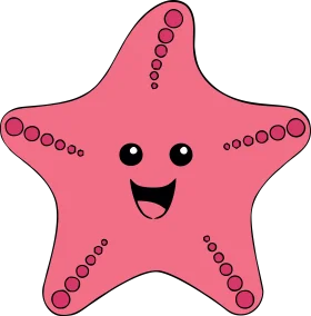 Cheerful Pink Starfish Clipart with Adorable Cartoon Expression and Dotted Texture