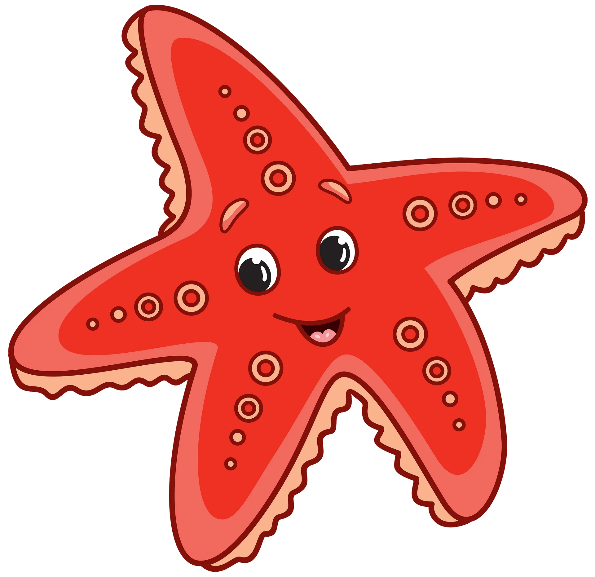 Cheerful Red Starfish Clipart Illustration with Adorable Cartoon Expression