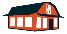 Classic Red and Black Farmhouse Barn Clipart Illustration with Distinctive Architectural Style