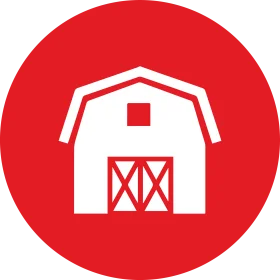 Classic Red and White Barn Silhouette Clipart Design with Bold Circular Background
