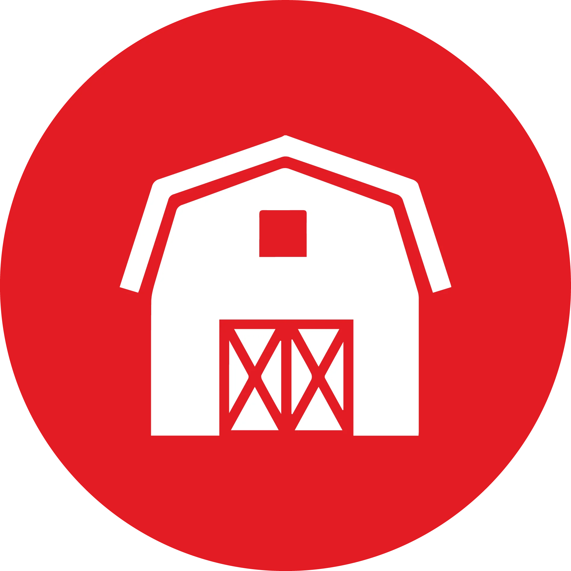 Classic Red and White Barn Silhouette Clipart Design with Bold Circular Background