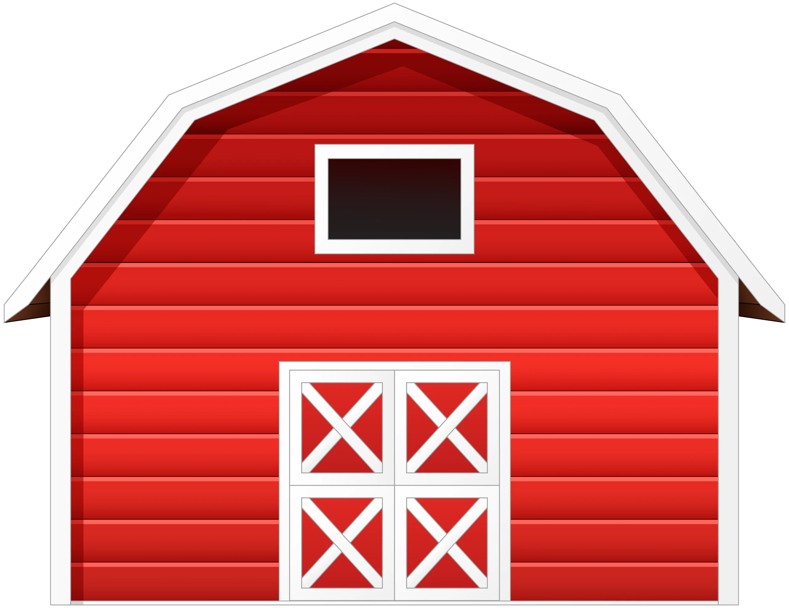 Classic Red Barn Clipart with Gambrel Roof and Traditional White Cross Doors